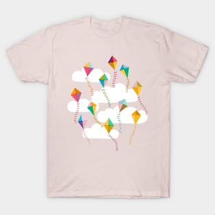 Flying Kites Pink Sky Sunrise Sunset and Clouds T-Shirt